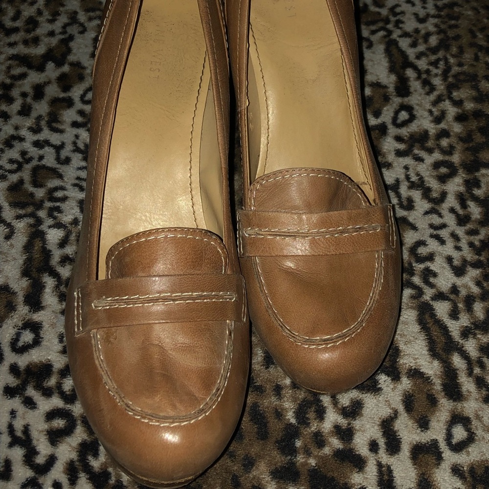 Neutral Beige Platform Loafer Heels